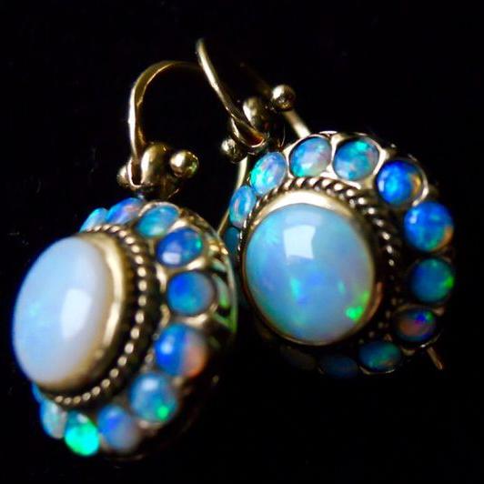 Aretes Redondos Ópalo Azul Vintage