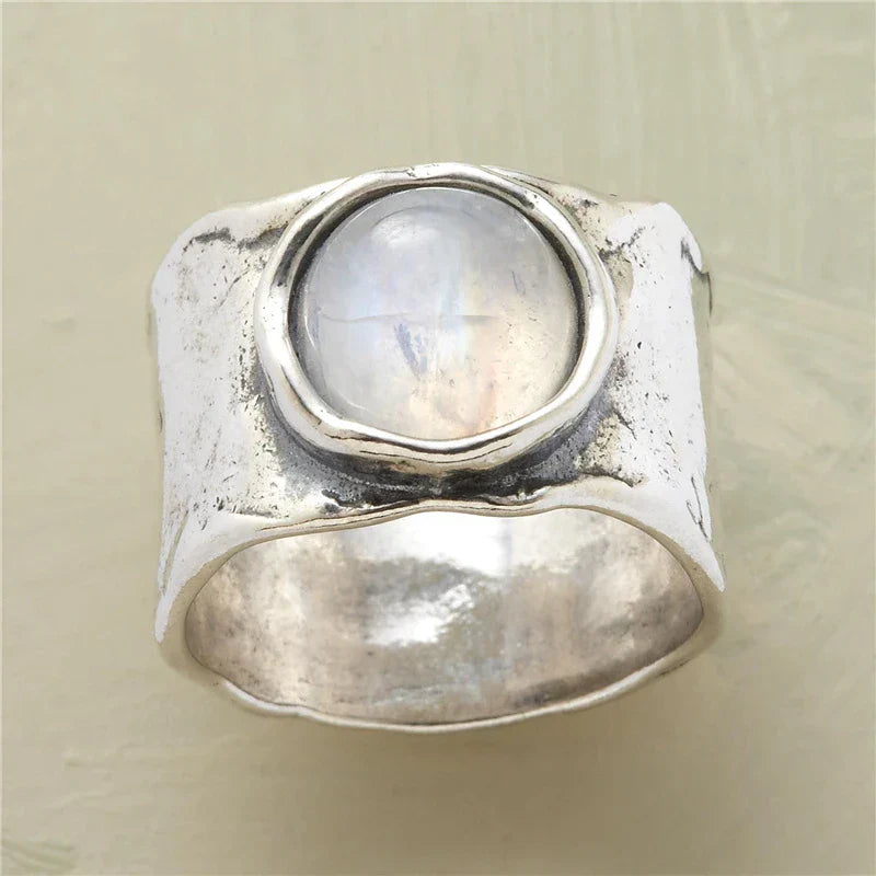 Anillo Cristal Lunar en Plata Vintage