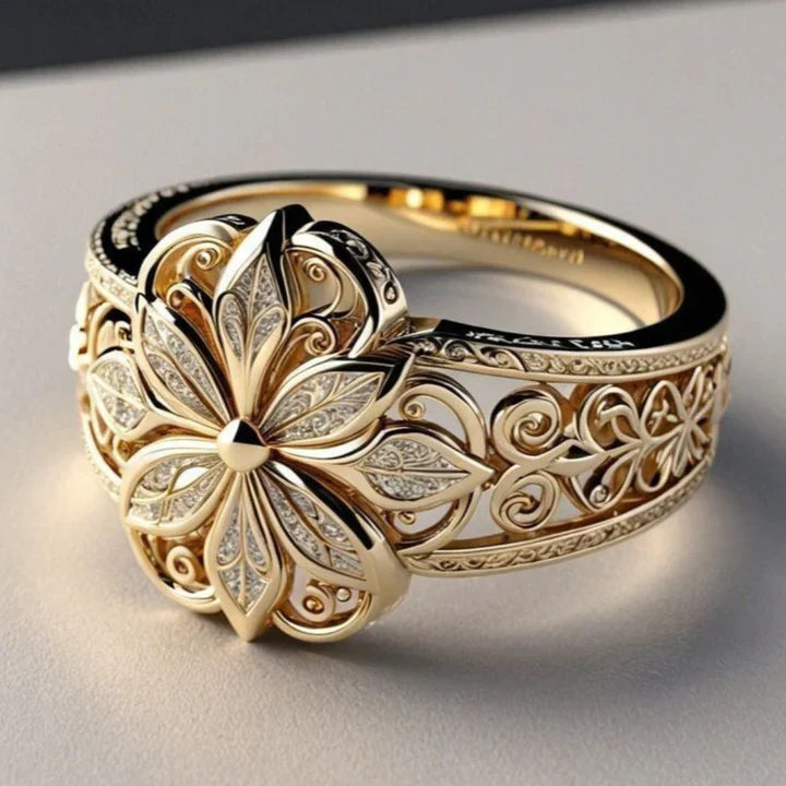 Anillo Exótico Floral Dorado