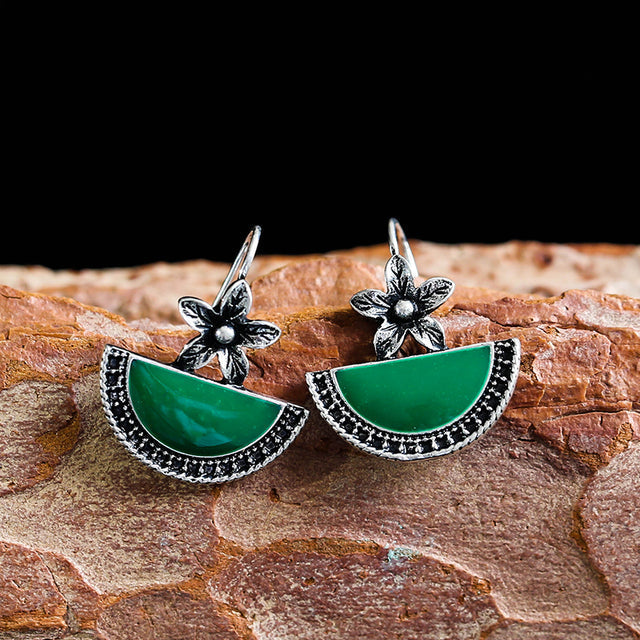 Aretes Vintage de Piedra Verde en Plata