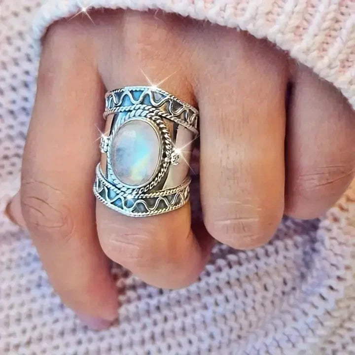 Anillo Ópalo Azul en Plata Vintage