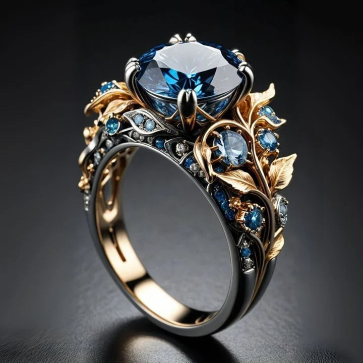 Anillo Exótico Azul Floral Brillante