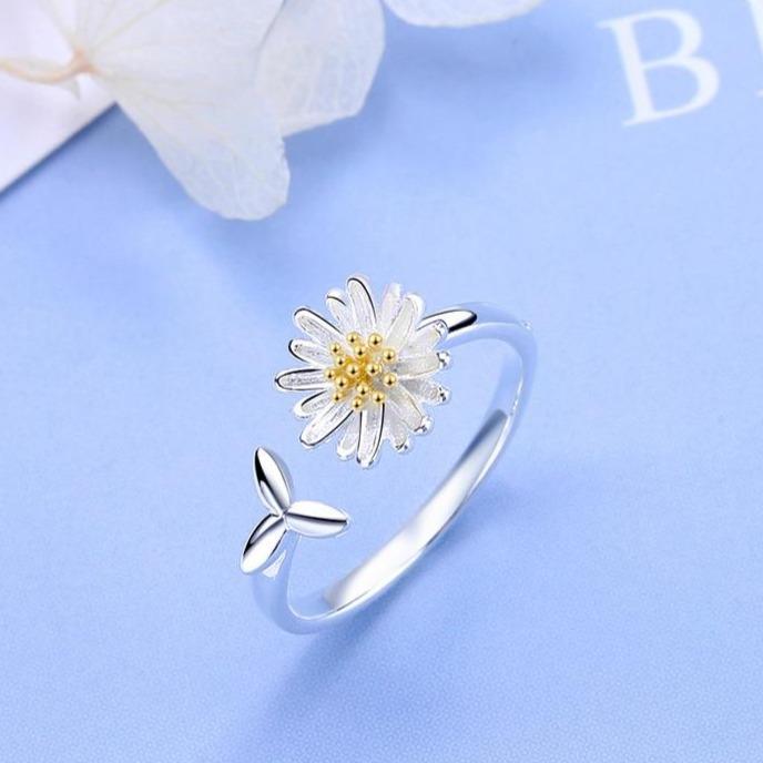 Anillo Ajustable de Girasol en Plata